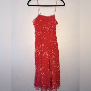 Vintage Trigere Too Red Printed Silk Midi Dress Size 6 Romantic Fairy